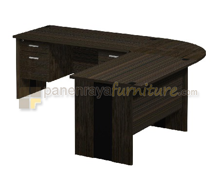 Panen Raya Furniture Meja Kantor L Expo Dark Oak / Teak Wood 240x200x75