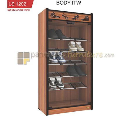 Panen Raya LEMARI SEPATU 2 PINTU KACA ROMARO LS 1202 (ITALIAN WALNUT).