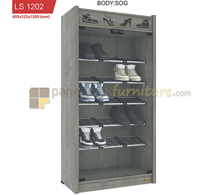 Panen Raya LEMARI SEPATU 2 PINTU KACA ROMARO LS 1202 (SONOMA OAK - GREY)