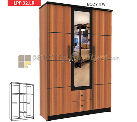Panen Raya LEMARI PAKAIAN 3 PINTU KACA ROMARO LPP 32 LR (ITALIAN WALNUT)