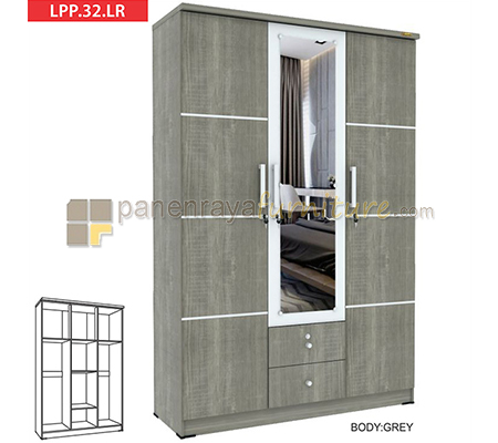 Panen Raya LEMARI PAKAIAN 3 PINTU KACA ROMARO LPP 32 LR (SONOMA OAK - GREY)
