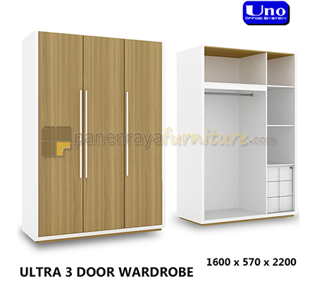 Panen Raya UNO LEMARI PAKAIAN 3 PINTU ULTRA MAPLE WHITE