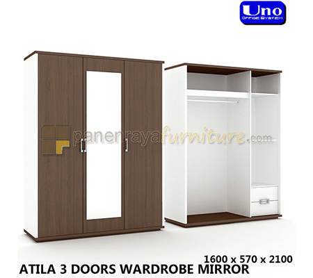 Panen Raya UNO LEMARI PAKAIAN 3 PINTU CERMIN WALNUT WHITE