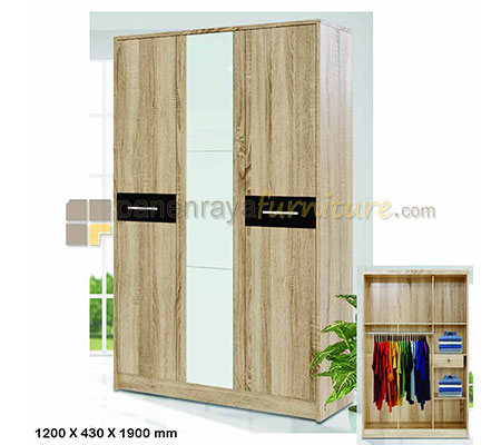 Panen Raya Lemari Pakaian Festiva Angelo LP3P Sonoma Oak 120x43x190