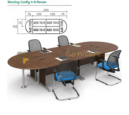 Panen Raya Furniture Meja Meeting Oval Modera Config 4-8 Person Walnut 390x152x75