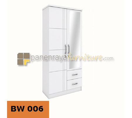 Panen Raya LEMARI PAKAIAN 2 PINTU KACA GRAVER BW 006 FULL PUTIH
