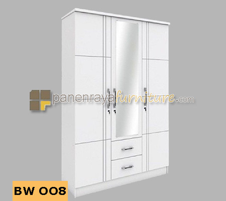 Panen Raya LEMARI PAKAIAN 3 PINTU KACA GRAVER BW 008 FULL PUTIH