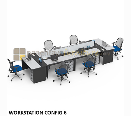 Panen Raya Furniture Workstation Staff 6 Seater Modera Config 6 Grey 290x140x75