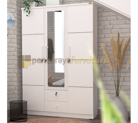 Panen Raya LEMARI PAKAIAN 3 PINTU KACA ROMARO LPP 32 LR WHITE
