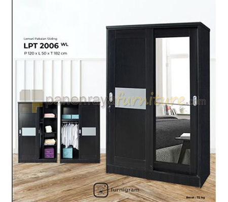 Panen Raya Lemari Pakaian 2 Pintu Sliding Cermin LUNAR LPT 2006 Espresso 120x50x180