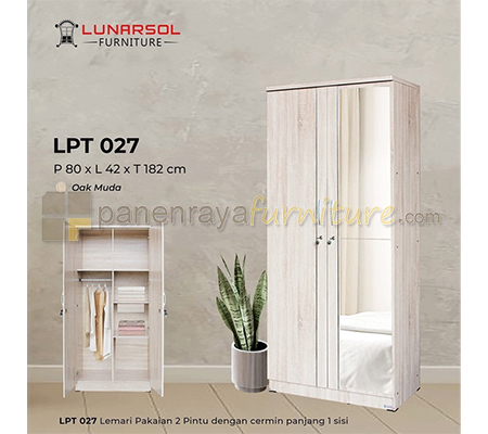 Panen Raya Lemari Pakaian 2 Pintu Cermin Lunar LPT 027 Oak Muda 80x42x180