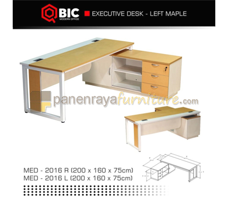 Panen Raya Furniture Meja Kantor Manager QBIC MED 2016 L Maple 200x160x75 Kaki Metal Putih