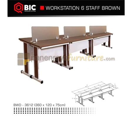 Panen Raya Furniture Workstation Staff 6 Seater QBIC BWD 3612 Brown 360x120x75 Kaki Metal