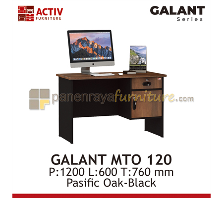 Panen Raya Furniture Meja Kantor Activ Galant MTO 120 Pasific Oak-Black 120x60x76
