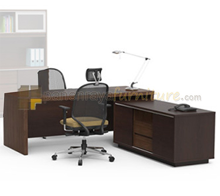 Panen Raya Furniture Meja Direktur Modera XMD 2280 Oak Walnut 220x80x75 Plus Fixed Return Desk