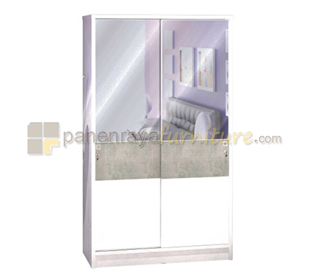 Panen Raya Lemari Pakaian 2 Pintu Kaca Sliding Orbitrend EL 5121 White Stone 120x52x195