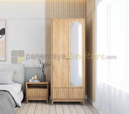 Panen Raya Furniture Lemari Pakaian 2 Pintu Cermin Activ Monza LP 200 Wahana Teak 83x52x211