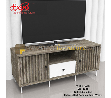 Panen Raya Rak TV Expo VR 1281 Dark Sonoma Oak-White 120x40x50