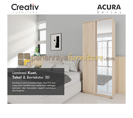 Panen Raya Furniture Lemari Pakaian 2 Pintu Cermin Activ Acura LP 200 Sonoma Oak 80x52x201