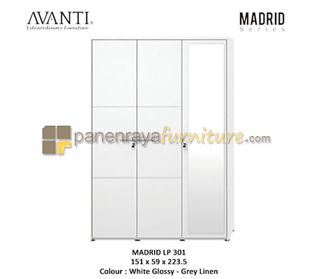 Panen Raya LEMARI PAKAIAN 3 PINTU CERMIN Avanti MADRID LP 301 WHITE GLOSS - GREY LINEN