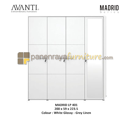 Panen Raya LEMARI PAKAIAN 4 PINTU CERMIN ACTIV MADRID LP 401 WHITE GLOSS - GREY LINEN