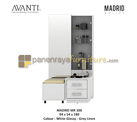 Panen Raya Furniture MEJA RIAS 2 LACI PLUS PUFF ACTIV MADRID MR 100 WHITE GLOSS - GREY LINEN