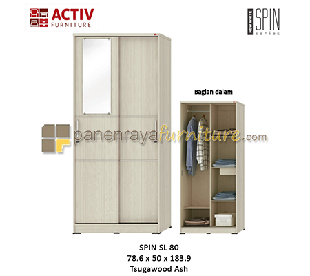 Panen Raya Furniture LEMARI PAKAIAN 2 PINTU SLIDING ACTIV SPIN SL 80 TSUGAWOOD-ASH 79x50x184