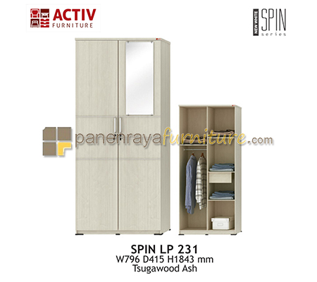 Panen Raya Furniture LEMARI PAKAIAN 2 PINTU CERMIN ACTIV SPIN LP 231 TSUGAWOOD ASH 80x42x185