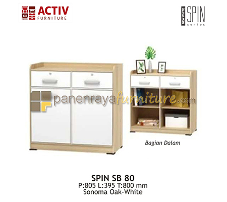 Panen Raya CREDENZA / SIDEBOARD 2 PINTU 2 LACI ACTIV SPIN SB 80 SONOMA OAK-WHITE 81x40x80