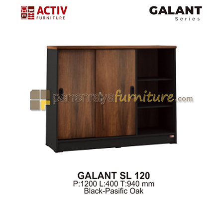 Panen Raya Furniture Lemari Arsip Rendah Pintu Sliding Activ Galant SL 120 Black-Pasific Oak 120x40x94