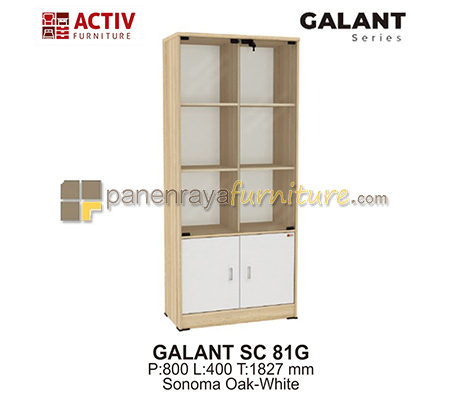 Panen Raya Furniture Lemari Buku Tinggi Pintu Kaca Activ Galant SC 81 G Sonoma Oak-White 80x40x183