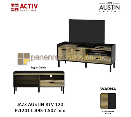 Panen Raya Meja TV Activ Jazz Austin RTV 120 Canyon Oak-Black 121x40x51