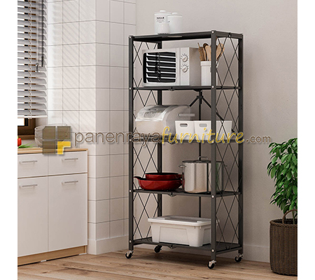 Panen Raya Rak Besi Lipat 5 Susun / Rak Dapur Serbaguna Flato 5 Hitam