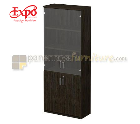 Panen Raya Furniture Lemari Arsip Tinggi Expo DHC 00 Pintu Kaca dan Panel Dark Oak 79x40x203