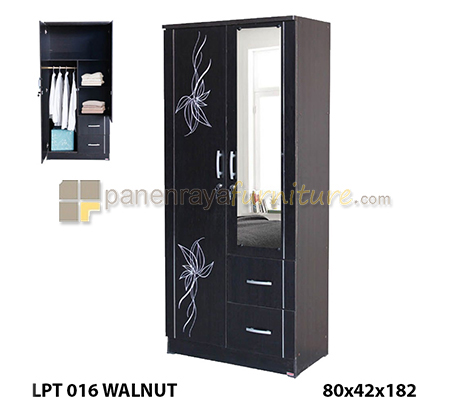 Panen Raya Lemari Pakaian 2 Pintu Cermin Lunar LPT 016 Walnut 80x42x180