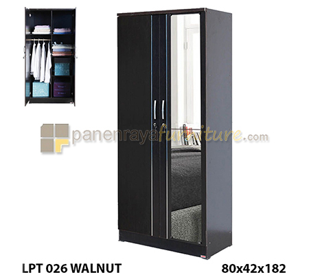 Panen Raya Lemari Pakaian 2 Pintu Cermin Lunar LPT 026 Walnut 80x42x180