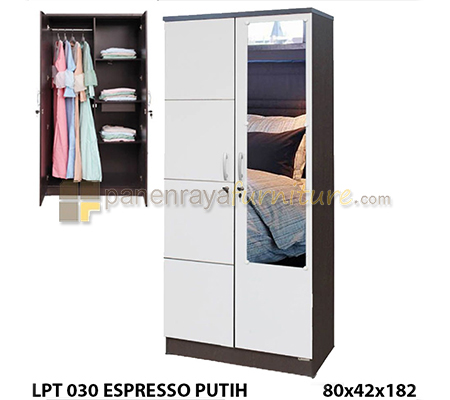 Panen Raya Lemari Pakaian 2 Pintu Cermin Lunar LPT 030 Espresso White 80x42x180