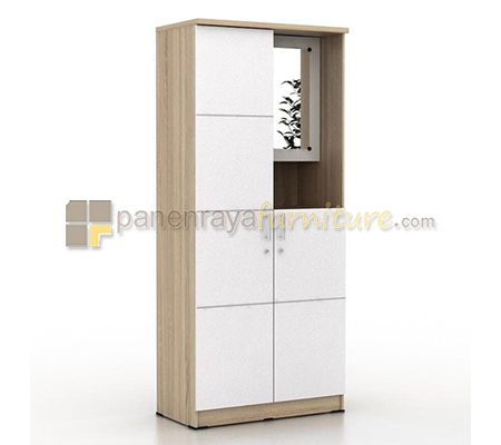 Panen Raya Furniture LEMARI PAKAIAN 2 PINTU PLUS CERMIN PRODESIGN ALBA WDD2 (SONOMA OAK - WHITE) 80x43x182