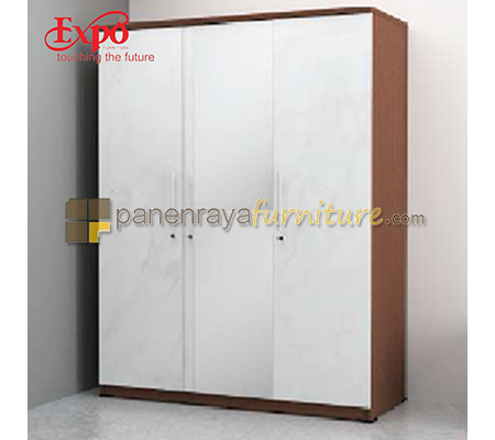 Panen Raya Furniture Lemari Pakaian 3 Pintu Cermin Expo LP 3126 Sappily-White Marble 143x57x200