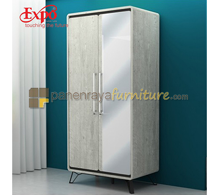 Panen Raya Furniture Lemari Pakaian 2 Pintu Cermin Expo LP 2129 Greystone-Black 100x60x214