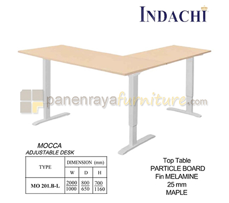 Panen Raya Furniture Meja Kerja L Indachi Mocca Adjustable Desk MO 201 B L Melamine 2000x800x700-1160
