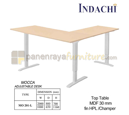 Panen Raya Furniture Meja Kerja L Indachi Mocca Adjustable Desk MO 201 L HPL 2000x800x700-1160