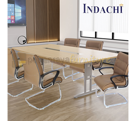 Panen Raya Furniture Meja Meeting Top Plus Glass Indachi Casa DMTG 116 C S Maple 240x120x75