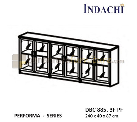 Panen Raya Furniture Lemari Arsip Rendah Double Pintu Kaca Frame Indachi Performa DBC 885 3 F PF Maple 240x40x87 Melamine
