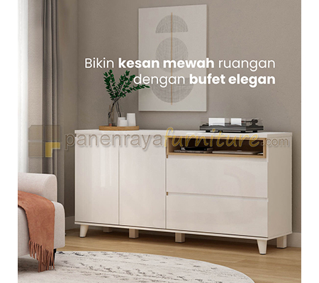 Panen Raya Bufet Stockholm SB 160 White Glossy-Yellow Oak 158x40x80