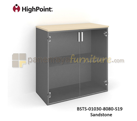 Panen Raya Furniture Lemari Arsip Rendah 2 Pintu Kaca HighPoint Storio BSTS 01030 8080 S19 Sandstone