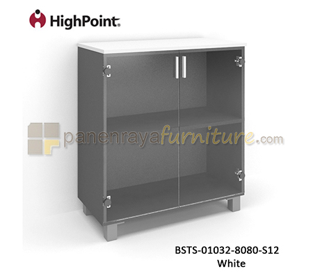Panen Raya Furniture Lemari Arsip Rendah 2 Pintu Kaca Kaki Plastik HighPoint Storio BSTS 01032 8080 S12 White