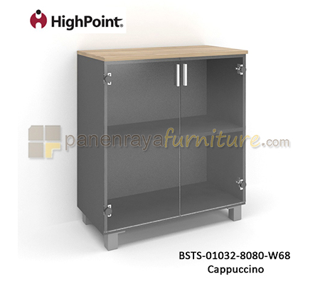 Panen Raya Furniture Lemari Arsip Rendah 2 Pintu Kaca Kaki Plastik HighPoint Storio BSTS 01032 8080 W68 Cappuccino
