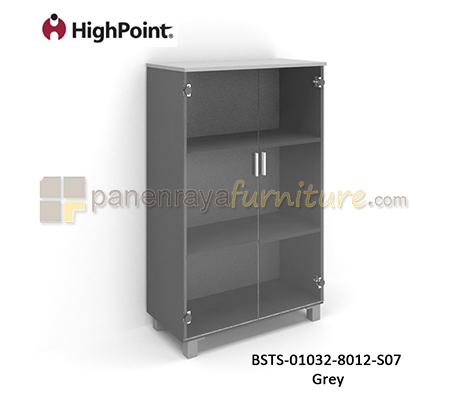 Panen Raya Furniture Lemari Arsip Tinggi 2 Pintu Kaca Kaki Plastik HighPoint Storio BSTS 01032 8012 S07 Grey