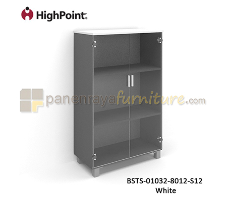 Panen Raya Furniture Lemari Arsip Tinggi 2 Pintu Kaca Kaki Plastik HighPoint Storio BSTS 01032 8012 S12 White